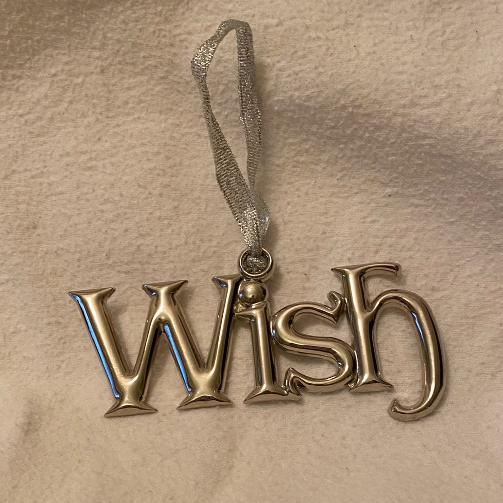 Silver 'Wish' Christmas tree Ornament with silver Ribbon